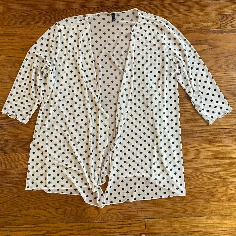 Ava James White Polka Dot Mesh Lightweight Cardigan